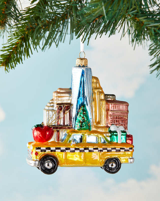 NYC Taxi With Buildings Christmas Ornament